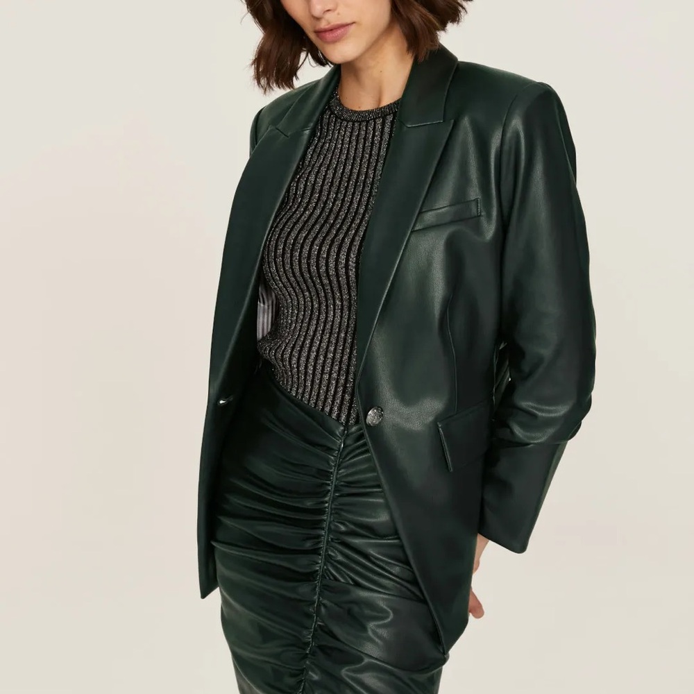 Veronica Beard Hollis Emerald Faux Vegan Leather Dickey Jacket Blazer Size 10